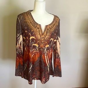 Chico’s brown multicolored top with sparkle embellishment size 3